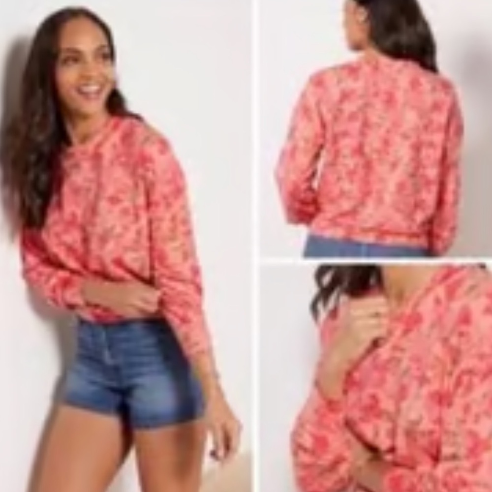 Evereve Salmon Pink Floral Pullover Sweatshirt Size Small